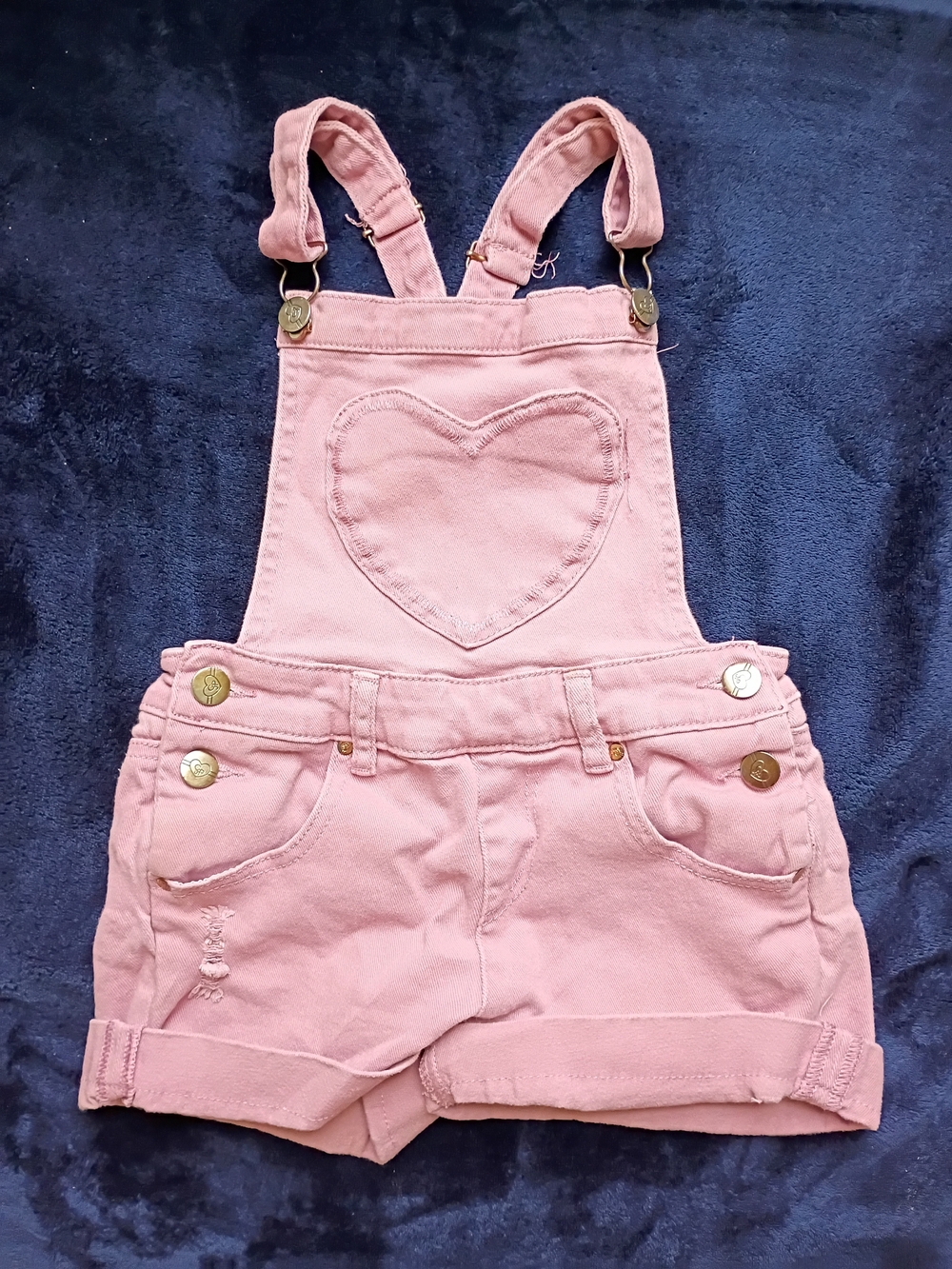 Pink Heart-Front Girls' Short Overalls